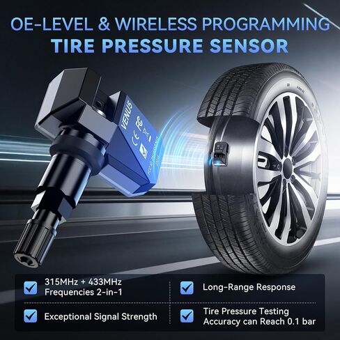 MUCAR VENU5 TPMS Sensor Set of 4, Activation Relearn by Universal TPMS Tool,Tire Pressure Sensor 2-in-1 (315MHz + 433MHz) OE Programmed by T261/VENU iPro for 98% Vehicle Model in Saudi Arabia