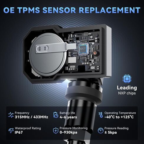 MUCAR VENU5 TPMS Sensor Set of 4, Activation Relearn by Universal TPMS Tool,Tire Pressure Sensor 2-in-1 (315MHz + 433MHz) OE Programmed by T261/VENU iPro for 98% Vehicle Model in Saudi Arabia