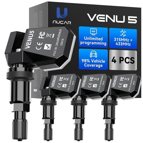 MUCAR VENU5 TPMS Sensor Set of 4, Activation Relearn by Universal TPMS Tool,Tire Pressure Sensor 2-in-1 (315MHz + 433MHz) OE Programmed by T261/VENU iPro for 98% Vehicle Model in Saudi Arabia