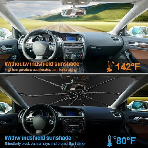 Windshield Sun Shade Umbrella, Foldable Car Umbrella Sunshade with UV Block Car Front Window (Heat Insulation Protection) for Auto Windshield Covers Trucks Cars(55" L x 30.7" W in Saudi Arabia