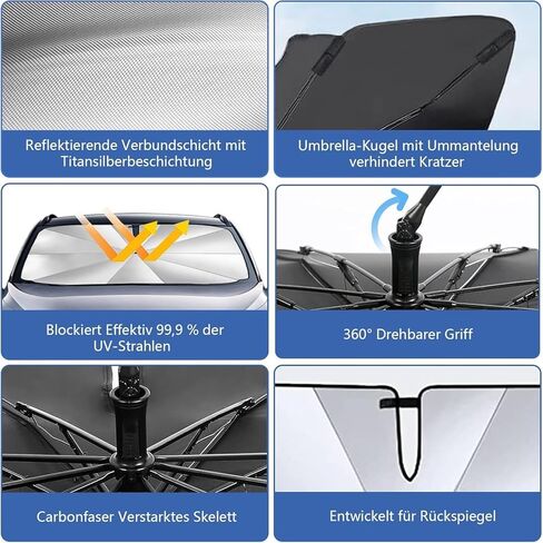 Windshield Sun Shade Umbrella, Foldable Car Umbrella Sunshade with UV Block Car Front Window (Heat Insulation Protection) for Auto Windshield Covers Trucks Cars(55" L x 30.7" W in Saudi Arabia