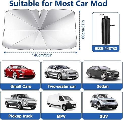 Windshield Sun Shade Umbrella, Foldable Car Umbrella Sunshade with UV Block Car Front Window (Heat Insulation Protection) for Auto Windshield Covers Trucks Cars(55" L x 30.7" W in Saudi Arabia