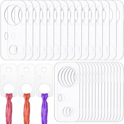 30PCS Embroidery Thread Organizer - Clear Acrylic Floss Bobbins, Floss Drops Cross Stitch with Hinged Ring Rectangle for Sewing Storage DIY Crafts in Kuwait