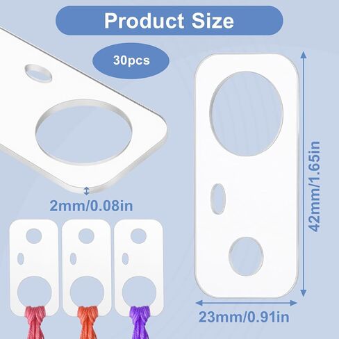 30PCS Embroidery Thread Organizer - Clear Acrylic Floss Bobbins, Floss Drops Cross Stitch with Hinged Ring Rectangle for Sewing Storage DIY Crafts in Kuwait