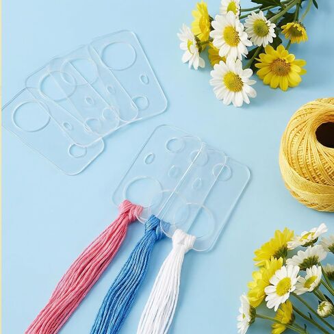 30PCS Embroidery Thread Organizer - Clear Acrylic Floss Bobbins, Floss Drops Cross Stitch with Hinged Ring Rectangle for Sewing Storage DIY Crafts in Kuwait