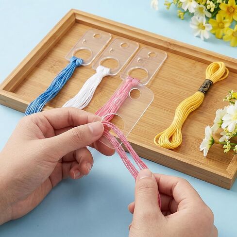 30PCS Embroidery Thread Organizer - Clear Acrylic Floss Bobbins, Floss Drops Cross Stitch with Hinged Ring Rectangle for Sewing Storage DIY Crafts in Kuwait