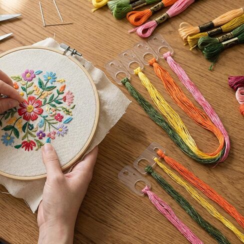 30PCS Embroidery Thread Organizer - Clear Acrylic Floss Bobbins, Floss Drops Cross Stitch with Hinged Ring Rectangle for Sewing Storage DIY Crafts in Kuwait