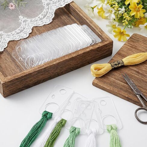 30PCS Embroidery Thread Organizer - Clear Acrylic Floss Bobbins, Floss Drops Cross Stitch with Hinged Ring Rectangle for Sewing Storage DIY Crafts in Kuwait