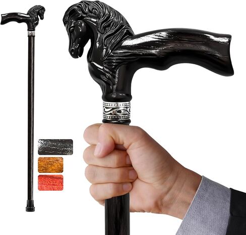 Wood Walking Cane, Elegant Hand-Carved Horse Head Wooden Walking Cane for Men and Women, Handmade Stylish Canes for Seniors, Light Stable High-end Canes Suitable for Gift Giving in Saudi Arabia