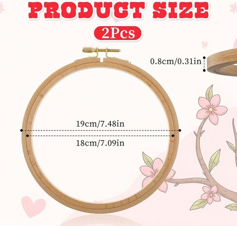 2 Pack 7 Inch Wood Embroidery Hoop, Cross Stitch Supplies, Cross Stitch Hoops Ring, Beech Wooden Embroidery Frames for Art Craft Sewing, DIY Decoration in Kuwait