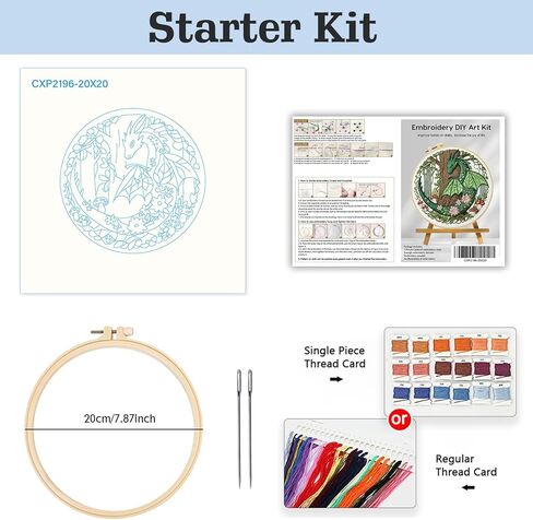 ZuoAnLF Green Dragon Handmade DIY Embroidery kit for Beginners Adult,ncludes Embroidery Cloth, Instructions, Embroidery Frame and Needle and Thread, Suitable for Craft Lover Hand Stitch Gifts in Saudi Arabia