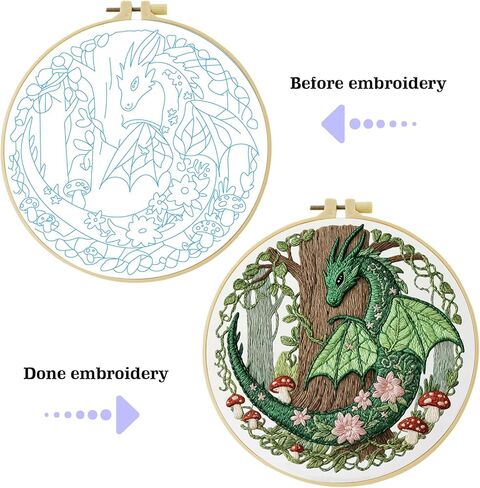 ZuoAnLF Green Dragon Handmade DIY Embroidery kit for Beginners Adult,ncludes Embroidery Cloth, Instructions, Embroidery Frame and Needle and Thread, Suitable for Craft Lover Hand Stitch Gifts in Saudi Arabia