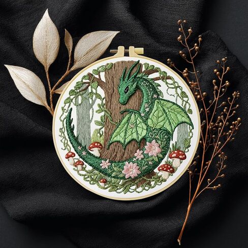 ZuoAnLF Green Dragon Handmade DIY Embroidery kit for Beginners Adult,ncludes Embroidery Cloth, Instructions, Embroidery Frame and Needle and Thread, Suitable for Craft Lover Hand Stitch Gifts in Saudi Arabia