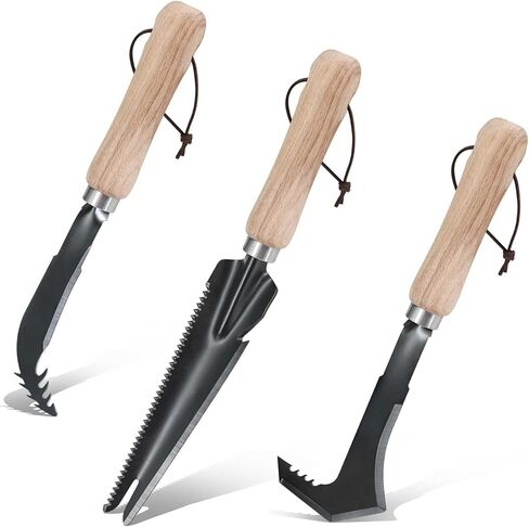 3-Pack Hand Weed Puller Tool, Stainless Steel Garden Trowel with Wooden Handle,L-Shaped Crevice Weeder,Curved-Tip Weed Tool for Effectively Pulling Out Weeds and Their Roots in Saudi Arabia