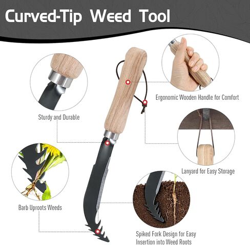 3-Pack Hand Weed Puller Tool, Stainless Steel Garden Trowel with Wooden Handle,L-Shaped Crevice Weeder,Curved-Tip Weed Tool for Effectively Pulling Out Weeds and Their Roots in Saudi Arabia