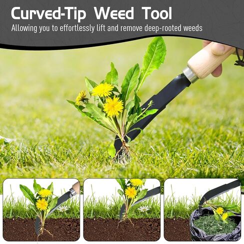 3-Pack Hand Weed Puller Tool, Stainless Steel Garden Trowel with Wooden Handle,L-Shaped Crevice Weeder,Curved-Tip Weed Tool for Effectively Pulling Out Weeds and Their Roots in Saudi Arabia