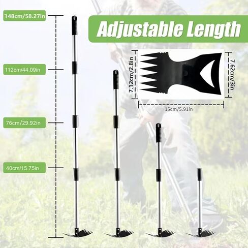 Weed Puller Tool with Long Handle (58IN) & Gloves, 2-in-1 Gardening Hand Tools Weeds Remover, Weeder Rake & Garden Hoe Combo, Manual Weeding Puller Tool for Garden Yard Patio Lawn in Saudi Arabia