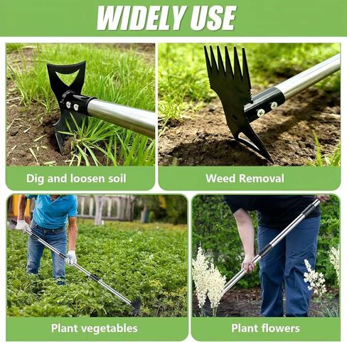 Weed Puller Tool with Long Handle (58IN) & Gloves, 2-in-1 Gardening Hand Tools Weeds Remover, Weeder Rake & Garden Hoe Combo, Manual Weeding Puller Tool for Garden Yard Patio Lawn in Saudi Arabia