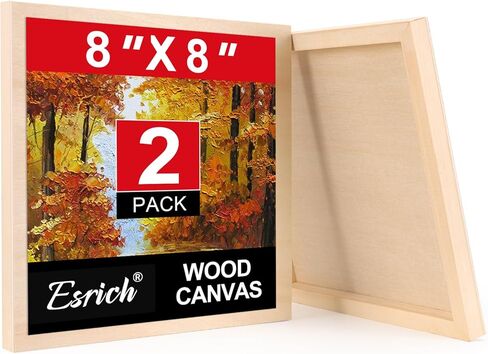 ESRICH 8x8 Inch Wood Panels, 2 Pack Square Craft Wood Canvas Boards, Blank Unfinished Wooden Art Board for DIY Art Creations Such as Painting, Acrylic Pouring, Resin, Burning, Collage, etc. in Kuwait