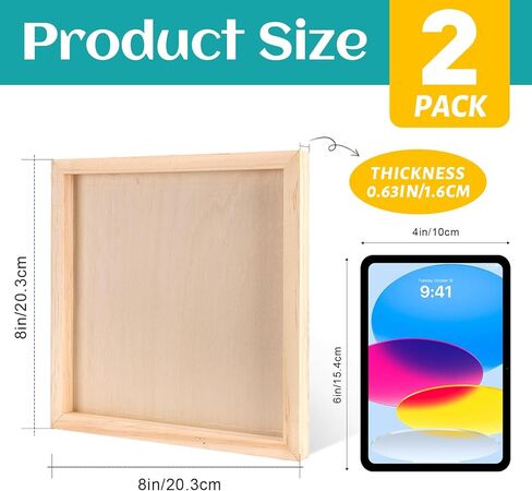ESRICH 8x8 Inch Wood Panels, 2 Pack Square Craft Wood Canvas Boards, Blank Unfinished Wooden Art Board for DIY Art Creations Such as Painting, Acrylic Pouring, Resin, Burning, Collage, etc. in Kuwait