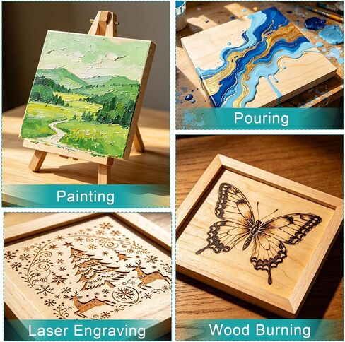 ESRICH 8x8 Inch Wood Panels, 2 Pack Square Craft Wood Canvas Boards, Blank Unfinished Wooden Art Board for DIY Art Creations Such as Painting, Acrylic Pouring, Resin, Burning, Collage, etc. in Kuwait