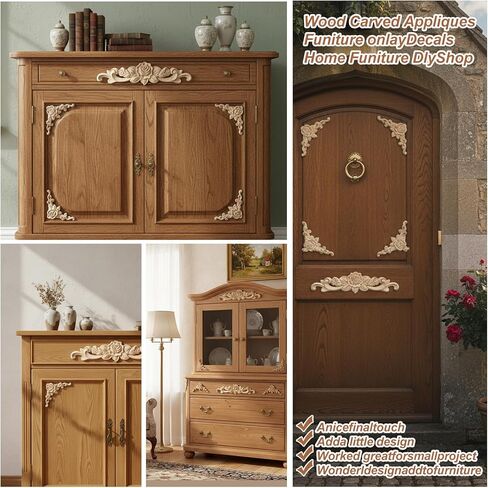 5PCS Wooden Rose Appliques Onlays Set, Unpainted Wood Carved Wall Decor for Furniture, Decorative Rose Wooden Onlay for Bed Door Wall Cabinet Wardrobe, Home Embellishments for Craft DIY Projects in Kuwait