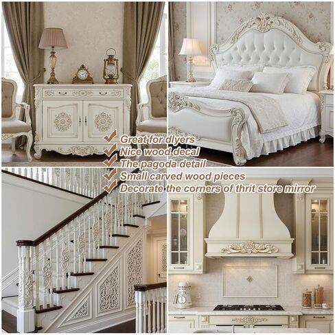 5PCS Wooden Rose Appliques Onlays Set, Unpainted Wood Carved Wall Decor for Furniture, Decorative Rose Wooden Onlay for Bed Door Wall Cabinet Wardrobe, Home Embellishments for Craft DIY Projects in Kuwait