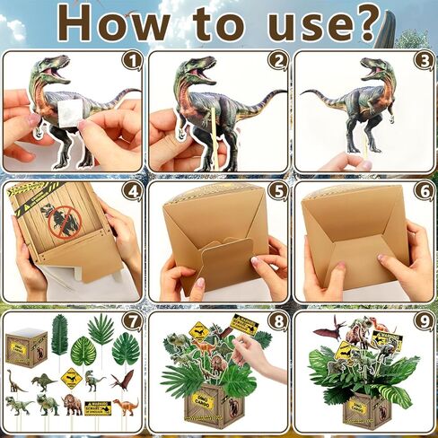 6 Set Dinosaur Party Table Centerpiece Decorations Include Dinosaur Theme Boxes, Dinosaur Centerpieces Sticks, Palm Leaves Artificial for Dinosaur Birthday Party Supplies Baby Shower Decorations in Saudi Arabia