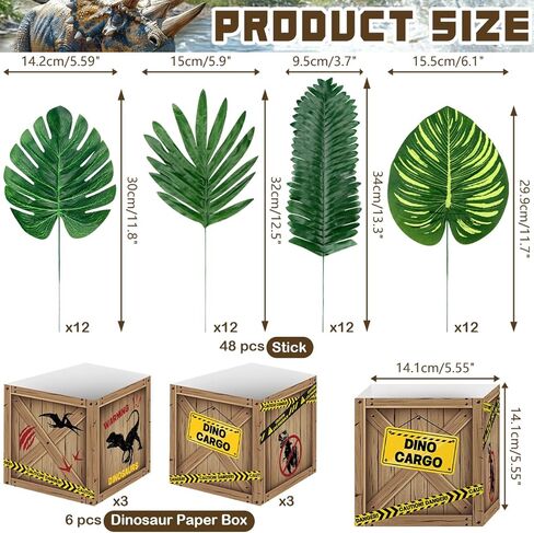 6 Set Dinosaur Party Table Centerpiece Decorations Include Dinosaur Theme Boxes, Dinosaur Centerpieces Sticks, Palm Leaves Artificial for Dinosaur Birthday Party Supplies Baby Shower Decorations in Saudi Arabia