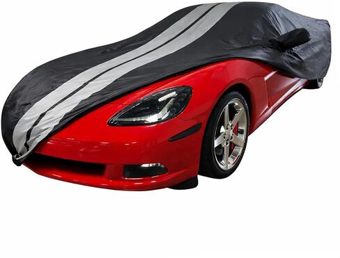 غطاء سيارة كورفيت SR1 Performance USA C7 - Ultraguard PEVA داخلي/خارجي مقاوم للماء طوال الموسم - مخصص عالي الجودة يناسب 2014-2019 Stingray، Z51، Z06، Grand Sport Corvettes (أسود مع خطوط رمادية) in Kuwait