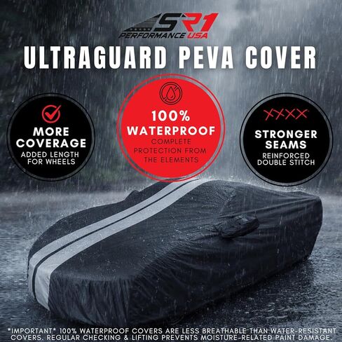 غطاء سيارة كورفيت SR1 Performance USA C7 - Ultraguard PEVA داخلي/خارجي مقاوم للماء طوال الموسم - مخصص عالي الجودة يناسب 2014-2019 Stingray، Z51، Z06، Grand Sport Corvettes (أسود مع خطوط رمادية) in Kuwait