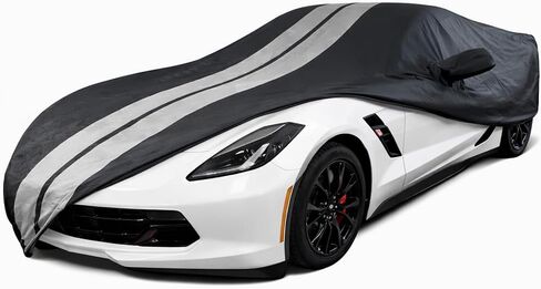غطاء سيارة كورفيت SR1 Performance USA C7 - Ultraguard PEVA داخلي/خارجي مقاوم للماء طوال الموسم - مخصص عالي الجودة يناسب 2014-2019 Stingray، Z51، Z06، Grand Sport Corvettes (أسود مع خطوط رمادية) in Kuwait