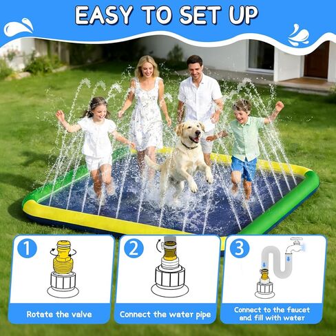 Splash Pad for Kids & Dogs, EPN 140"-100" Extra Large Non-Slip Sprinkler Splash Pad, Thickened 0.5mm PVC Water Play Mat, Outdoor Water Toy for Backyard Summer Fun, Ideal for Toddlers 3+ Boys Girls in Saudi Arabia