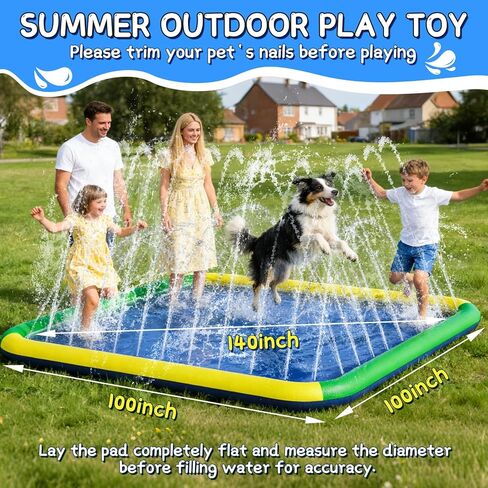 Splash Pad for Kids & Dogs, EPN 140"-100" Extra Large Non-Slip Sprinkler Splash Pad, Thickened 0.5mm PVC Water Play Mat, Outdoor Water Toy for Backyard Summer Fun, Ideal for Toddlers 3+ Boys Girls in Saudi Arabia