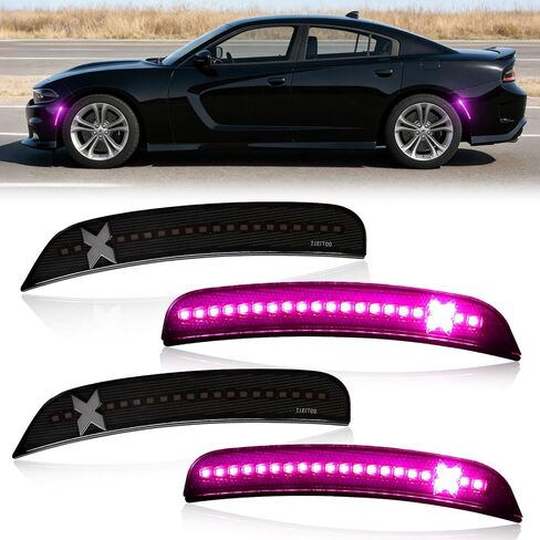 مصابيح LED جانبية على شكل حرف X من D-Lumina متوافقة مع دودج تشارجر 2015-2023، مجموعة مصابيح المصد الأمامي والخلفي، مصابيح عاكسة باللون الوردي والأرجواني المدخن، حزمة من 4 [في انتظار براءة اختراع] in Kuwait