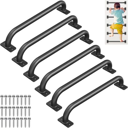 SELEWARE 17 Inch Metal Playground Handles, Heavy Duty Monkey Bars Handles, Playset Safety Handles, Indoor/Outdoor Grab Bars for Playground, Jungle Gym, Climbing Frame, Treehouse (6 Pack, Black) in Kuwait