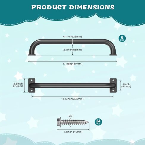 SELEWARE 17 Inch Metal Playground Handles, Heavy Duty Monkey Bars Handles, Playset Safety Handles, Indoor/Outdoor Grab Bars for Playground, Jungle Gym, Climbing Frame, Treehouse (6 Pack, Black) in Kuwait