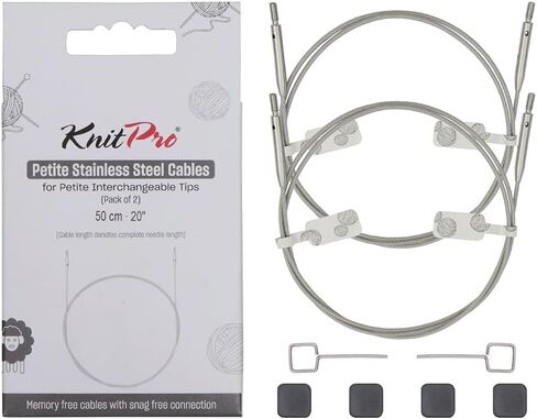 كابل KnitPro Stelo الثابت من الفولاذ المقاوم للصدأ مع موصلات فضية للإبر الصغيرة القابلة للتبديل فقط | 30 سم (12 بوصة) لعمل إبرة IC مقاس 50 سم (20 بوصة). in Kuwait