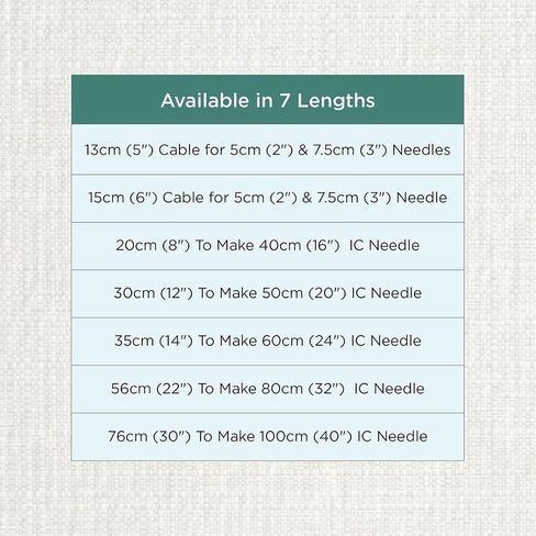 كابل KnitPro Stelo الثابت من الفولاذ المقاوم للصدأ مع موصلات فضية للإبر الصغيرة القابلة للتبديل فقط | 30 سم (12 بوصة) لعمل إبرة IC مقاس 50 سم (20 بوصة). in Kuwait