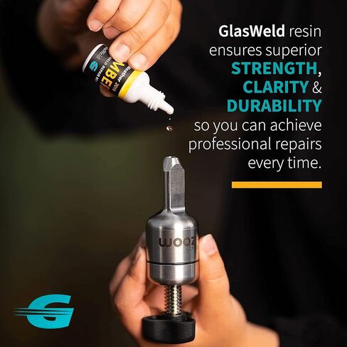 GlasWeld CrackWeld 2000 إصلاح الزجاج الأمامي من الراتنج للأشعة فوق البنفسجية للشقوق الطويلة - سائل صمغ راتنجات الأشعة فوق البنفسجية لإصلاح الزجاج الأمامي الاحترافي، إصلاح رقاقة الزجاج الأمامي للمناخات القاسية، شفاف، 30 مل، لون رمادي in Kuwait