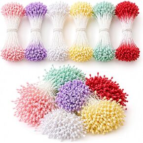 2400 Pcs Flower Stamens for Flower Making, 2mm Artificial Flower Stamens, 6 Colorful Paper Flowers for Crafts, Scrapbook, Wedding Bouquet Decoration, Double-Headed Design (Type-B) in Saudi Arabia