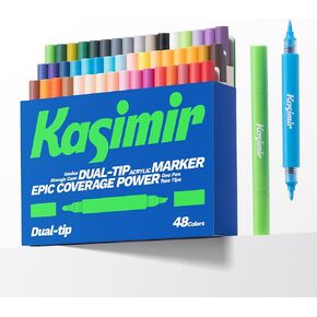 Kasimir Dual-Tip Acrylic Markers Pens - Brush Tip Direct Ink Gel Marker for Art Wood Fabric Glass Rock Multi-Surface, Quick-Dry, Water-Based & Washable 24 Colors in Saudi Arabia
