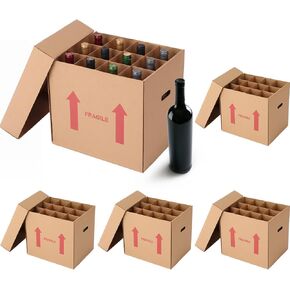 Tatuo 5 Pack Wine Bottle Moving Box with Lid 14 x 12 x 13 Inch Corrugated 12 Bottle Moving and Storage Box with Reinforced Cardboard and Handles for Wine, Champagne or Glass Bottles in Saudi Arabia