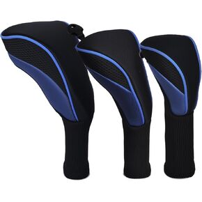 Golf Club Head Covers Set (3 Pieces) for Fairway Woods, Driver, and Hybrids - Long Neck Mesh Design with Interchangeable 3/4/5/6/7/X Number Tags - Golf Accessories for Men and Women (Black and Blue) in Saudi Arabia