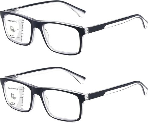 Missfive 2-Pack Light Multifocus Progressive Reading Glasses Blue Light Blocking, Multifocal Spring Hinge Man No-Line Quality Trifocal Readers Comfort Eyeglasses(Workspace For Near Range, 1.25x) in Saudi Arabia