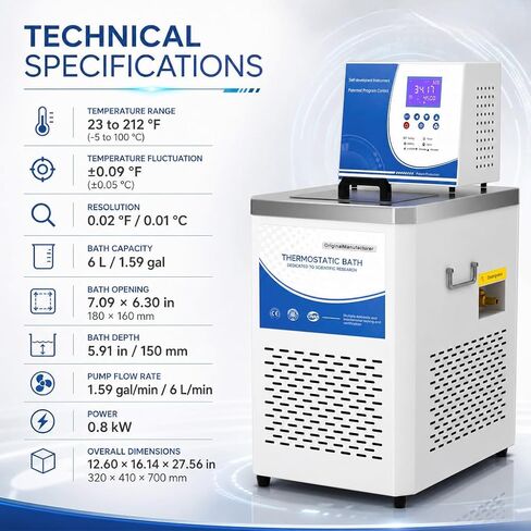 VORNIXON Laboratory Chiller Circulator -5℃ to 100℃, Water Chiller for Low Temperature Cooling, LCD Display, 304 Stainless Steel Recirculating Pump for Vacuum Chambers & Under Sink Applications (6L) in Saudi Arabia
