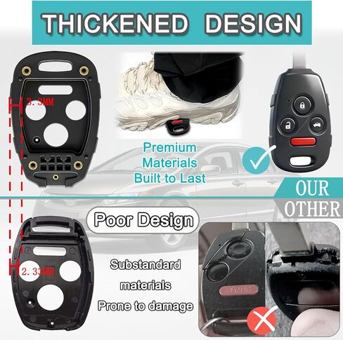 غطاء غطاء Key Fob متوافق مع Honda Accord 2003-2012، Civic EX 2006-2013، Pilot 2009-2015، CR-V 2005-2006 - متين ممتاز، مقاوم للخدش، القطع غير مطلوب (زر 4-أسود، 1) in Kuwait