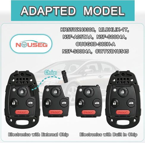 غطاء غطاء Key Fob متوافق مع Honda Accord 2003-2012، Civic EX 2006-2013، Pilot 2009-2015، CR-V 2005-2006 - متين ممتاز، مقاوم للخدش، القطع غير مطلوب (زر 4-أسود، 1) in Kuwait