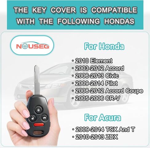 غطاء غطاء Key Fob متوافق مع Honda Accord 2003-2012، Civic EX 2006-2013، Pilot 2009-2015، CR-V 2005-2006 - متين ممتاز، مقاوم للخدش، القطع غير مطلوب (زر 4-أسود، 1) in Kuwait