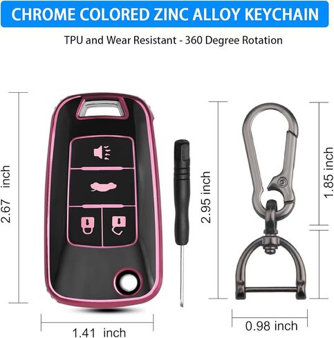 QBUC for Chevy Key Fob Cover with Keychain Soft TPU Compatible with 2010-2019 Chevy Equinox Malibu Impala Cruze Sonic Camaro 4-Buttons (Black with Pink Trim) in Kuwait